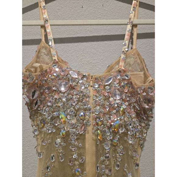 Jovani Gold Beaded Mermaid Prom Dress Size 2 V-Neck Sleeveless Long - Picture 11 of 16